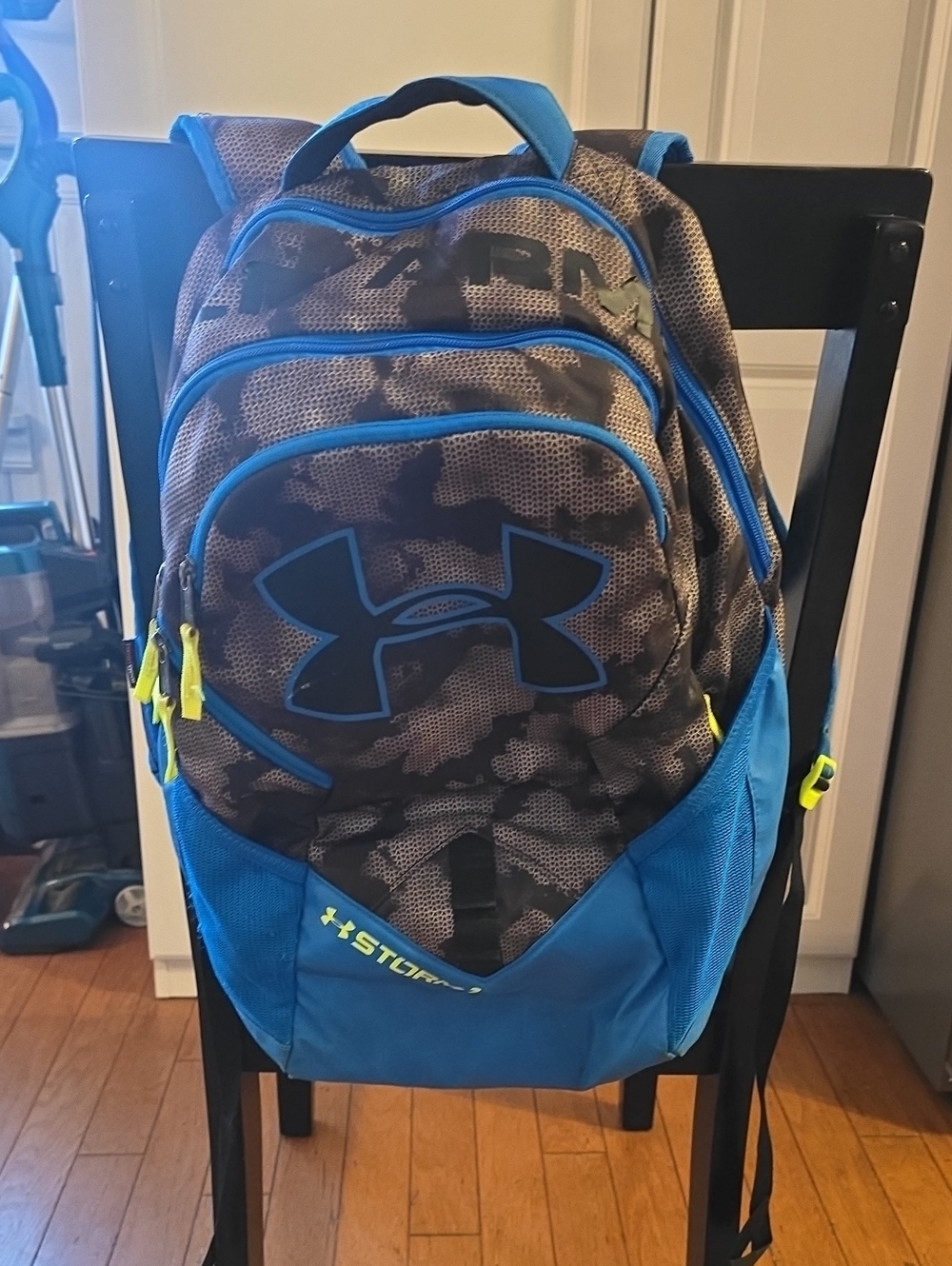 Under Armour Blue and Black Camo  Backpack with Neon Accents